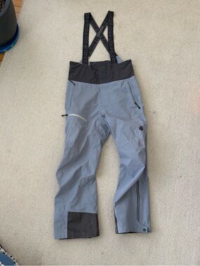 Stio Men's Light Gray and Black Waterproof Cargo Bib Pants